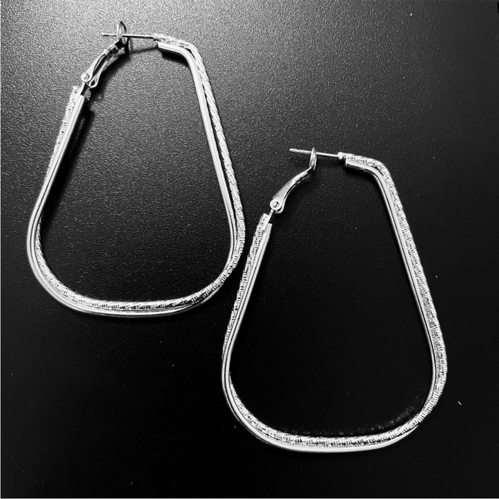 Silver Unique Large Hoop Earrings NEW - Picture 5 of 5